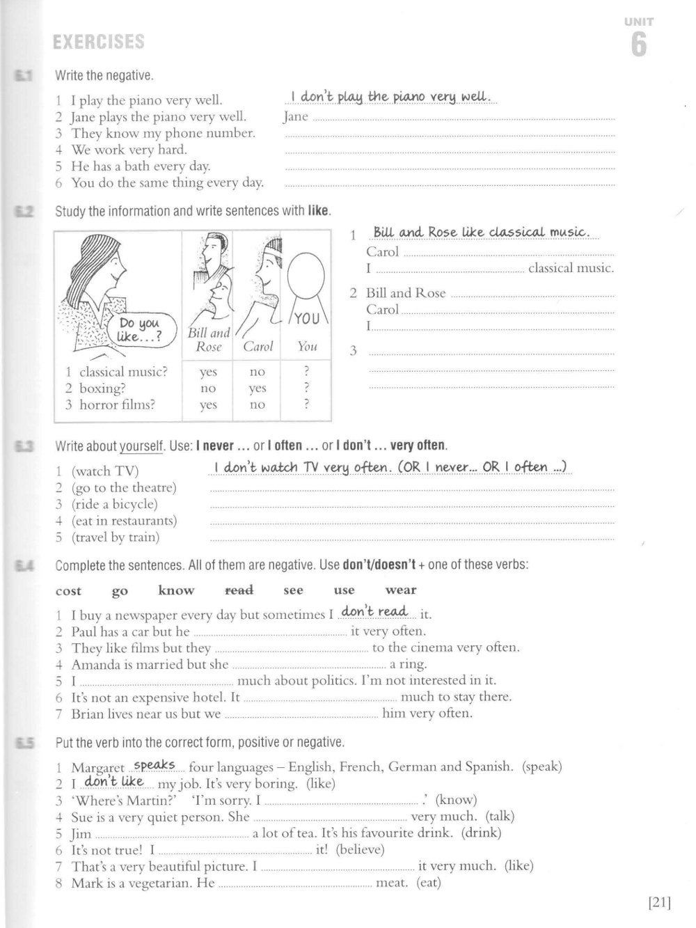 Exercise unit 8. Study the information and write sentences with like 6.2 ответы. Margaret speaks four languages English. Study the information and write sentences with like 6.3 Bill and Rose. Unit 21 exercises.